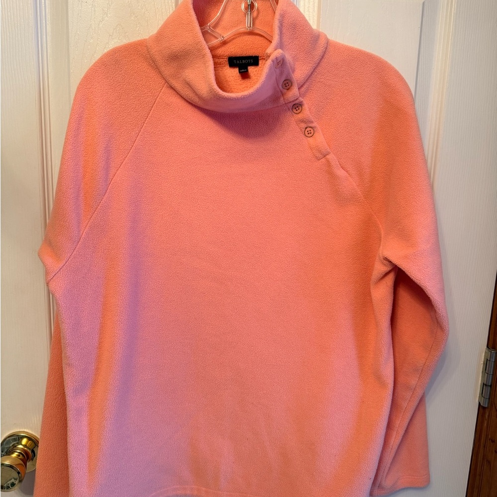 Talbots Coral Cowl Neck Button Detail Micro fleece Top Size L  NWOT
